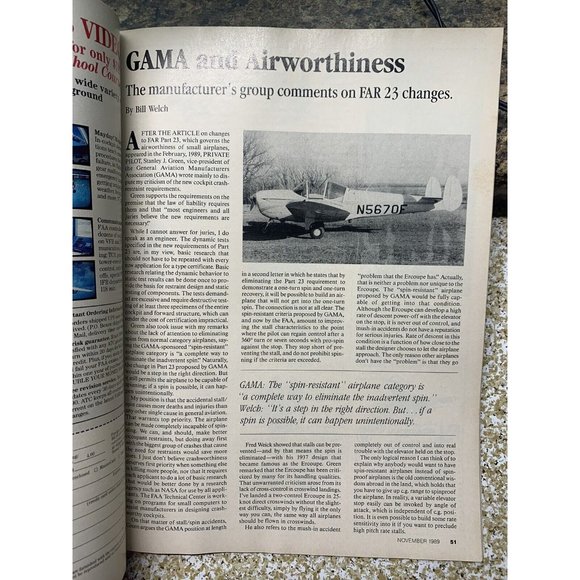 Private Pilot Aviation Magazine November 1989 Wacos Flight Aircraft Airplane - Picture 3 of 7